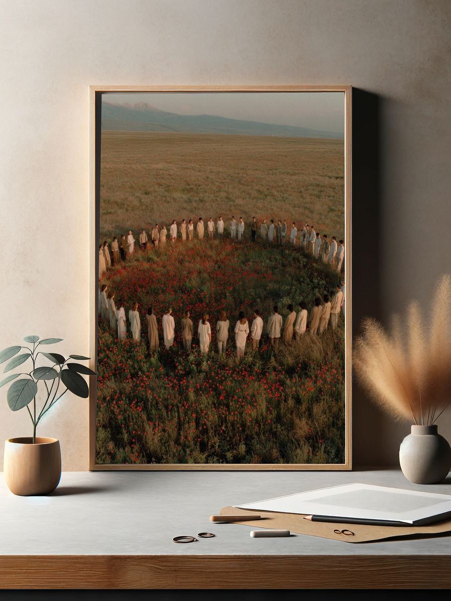Circle of People in Meadow Photography Poster. — room view 2