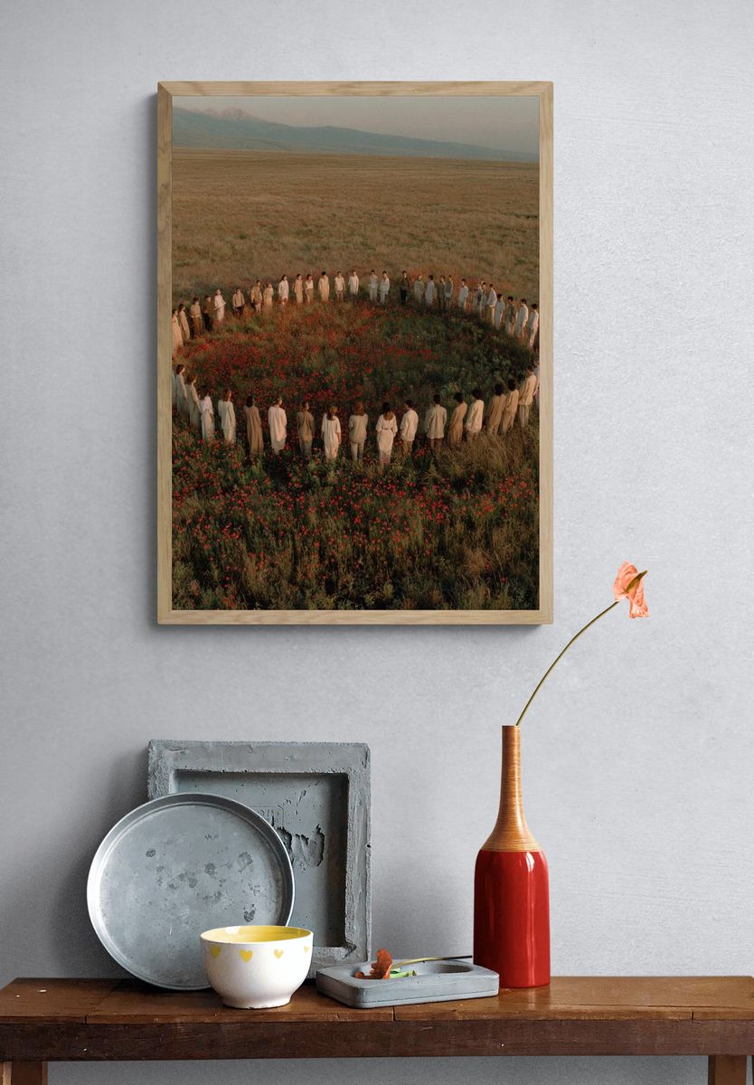 Circle of People in Meadow Photography Poster. — room view 3