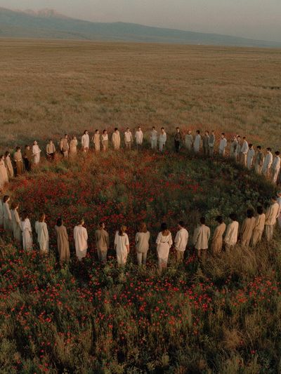 Circle of People in Meadow Photography Poster.