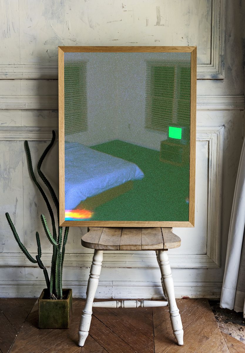Neon Bedroom Interior Photography Poster. — room view 1