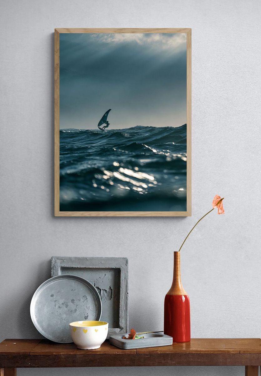 Windsurfing at Sea Photography Poster. — room view 3