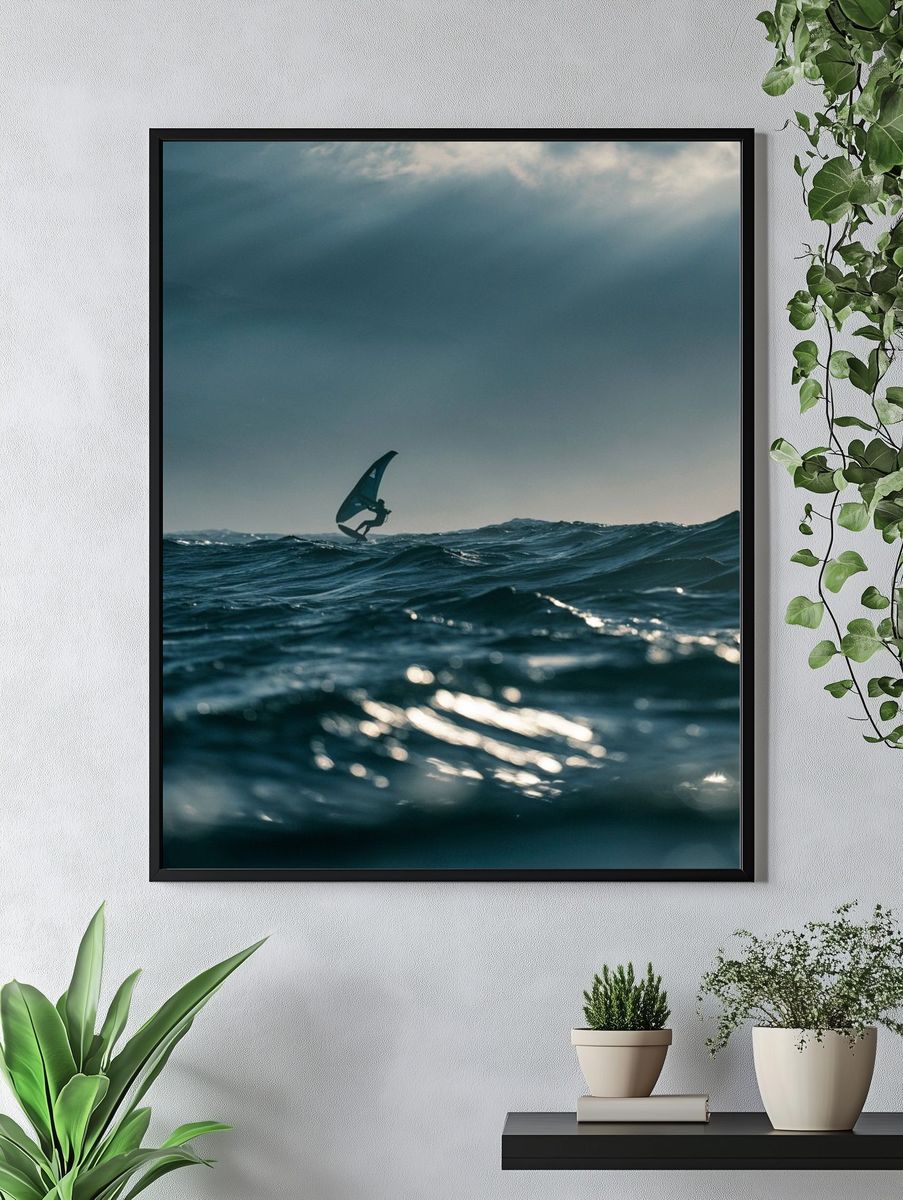 Windsurfing at Sea Photography Poster. — room view 4