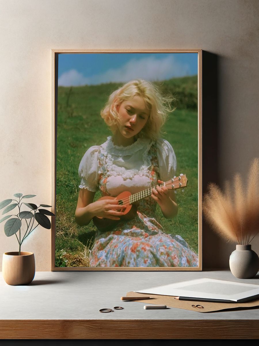 Girl with Ukulele Photography Poster. — room view 2
