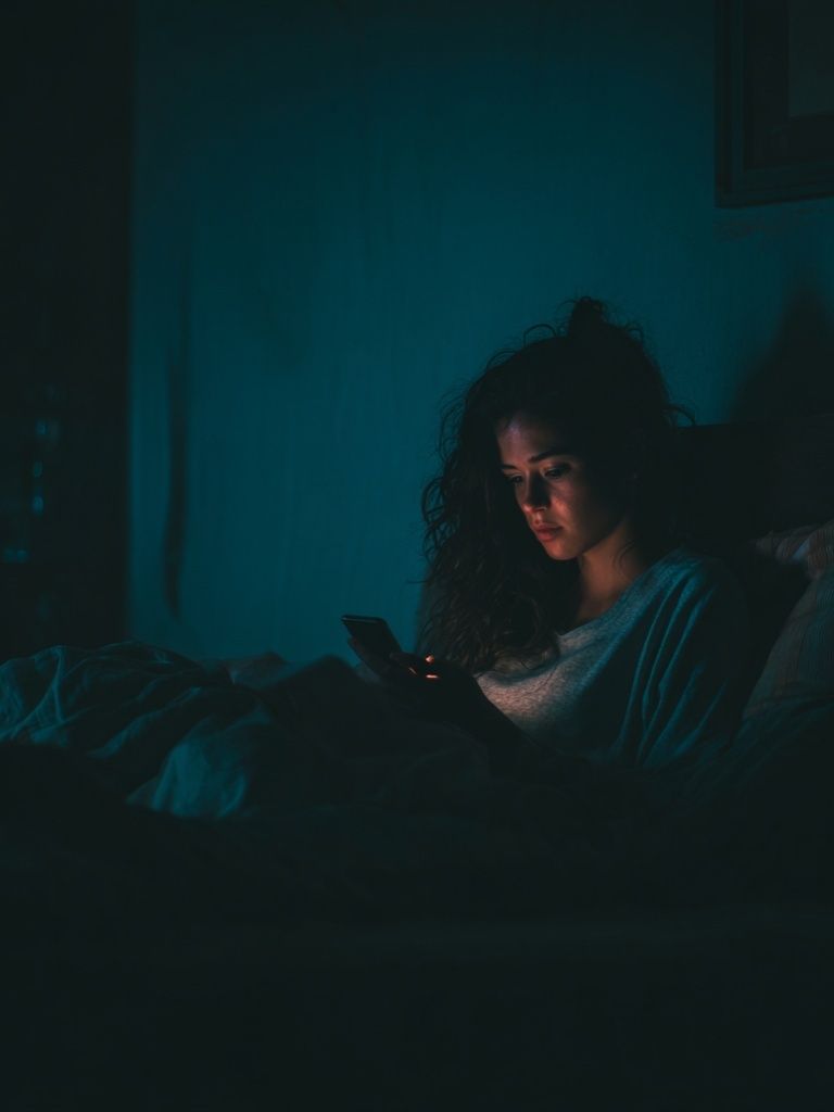 Woman Using Phone at Night — Photography Print. poster — photography art
