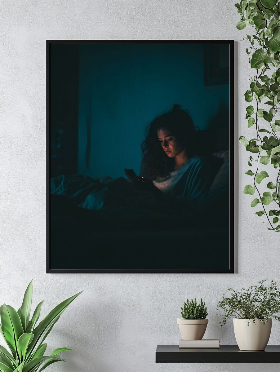 Woman Using Phone at Night — Photography Print. — room view 4