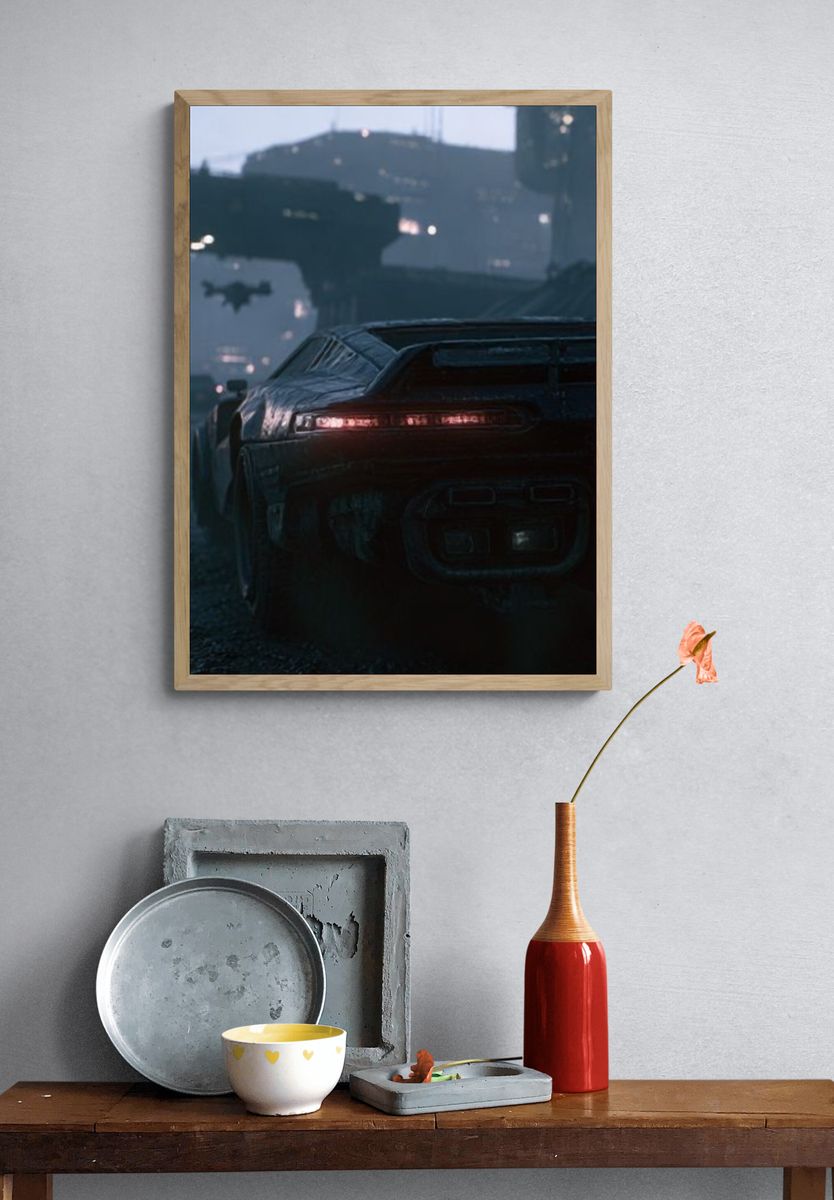 Cyberpunk Sports Car Photography Poster. — room view 3