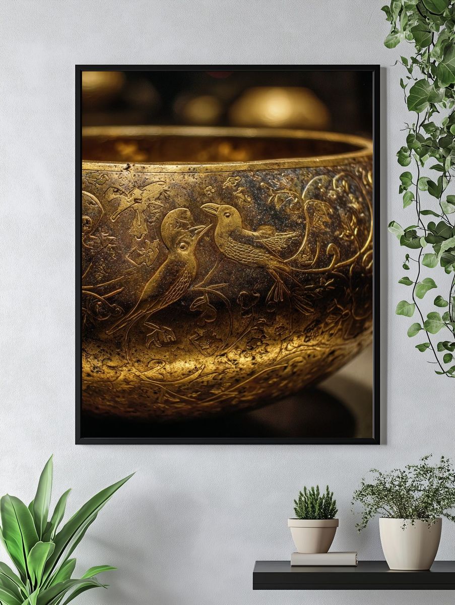Golden Bird Engraving Photography Poster. — room view 4