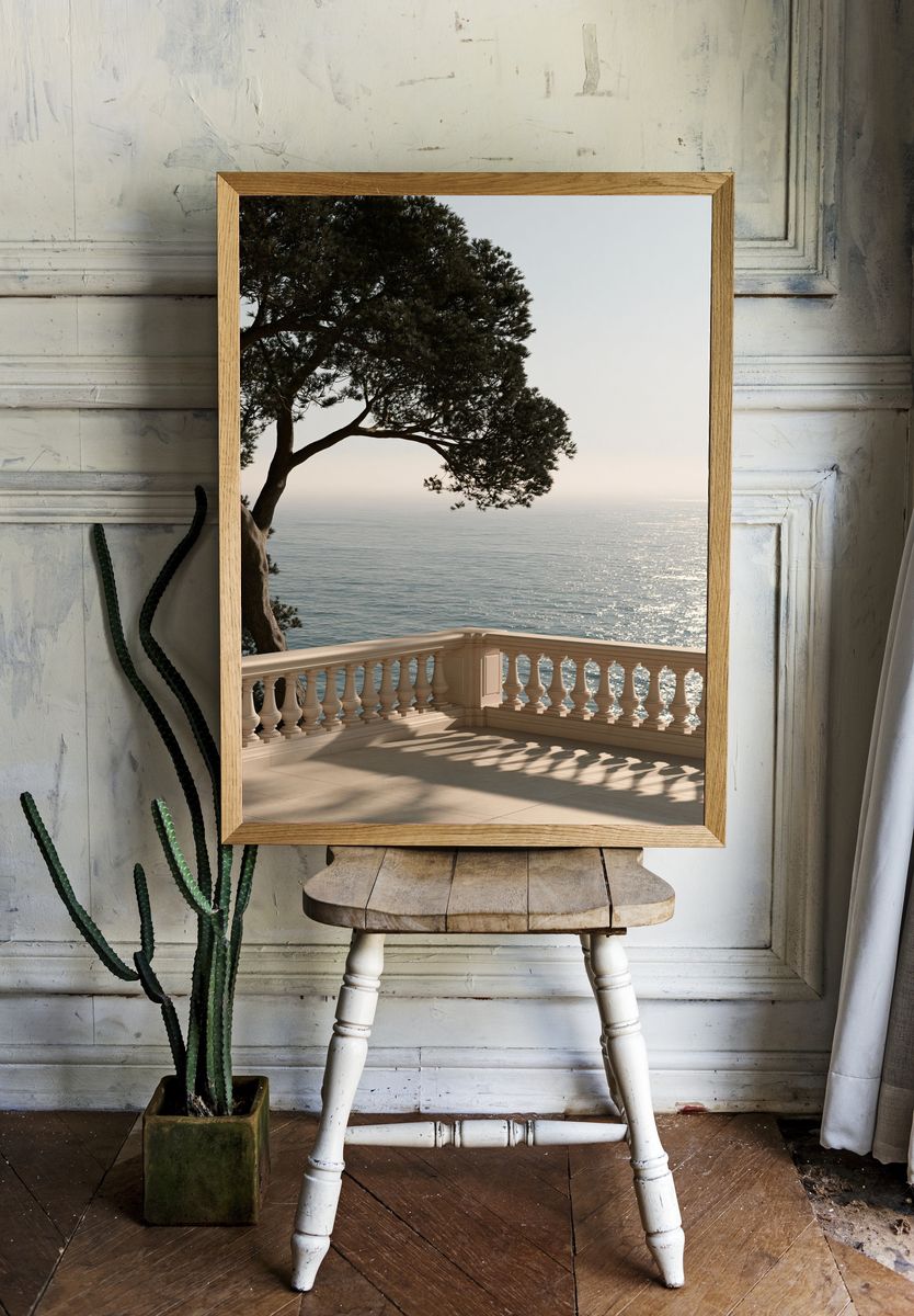 Mediterranean Seaside Terrace Print. room preview