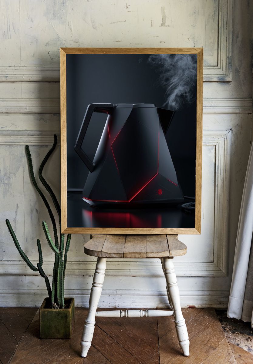 Futuristic Electric Kettle Photography Poster. room preview