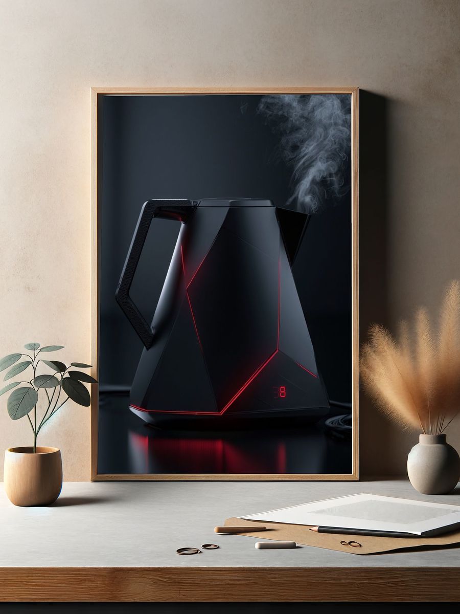 Futuristic Electric Kettle Photography Poster. — room view 2