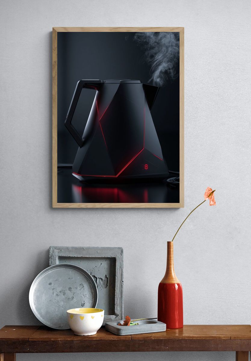 Futuristic Electric Kettle Photography Poster. — room view 3