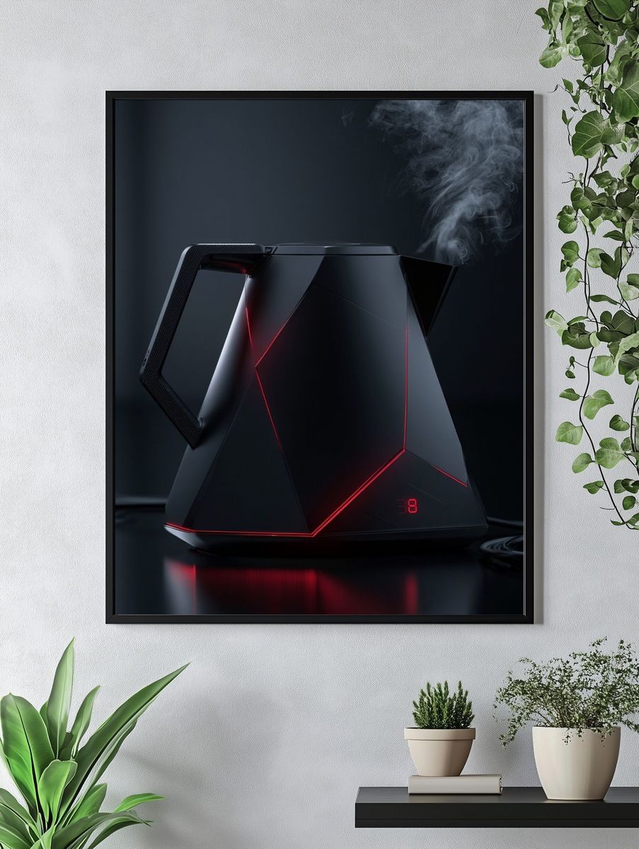 Futuristic Electric Kettle Photography Poster. — room view 4