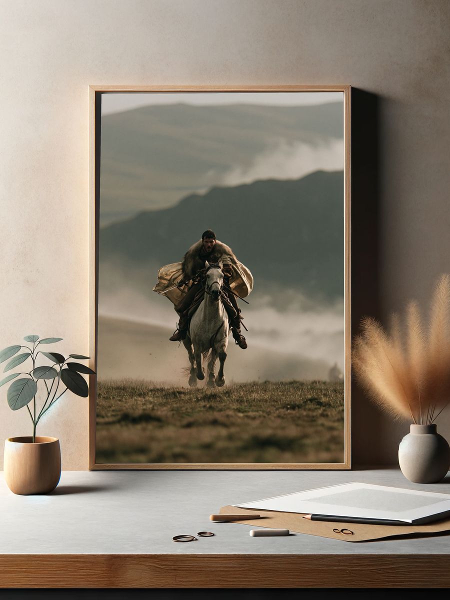 Warrior on Horseback Photography Poster. — room view 2