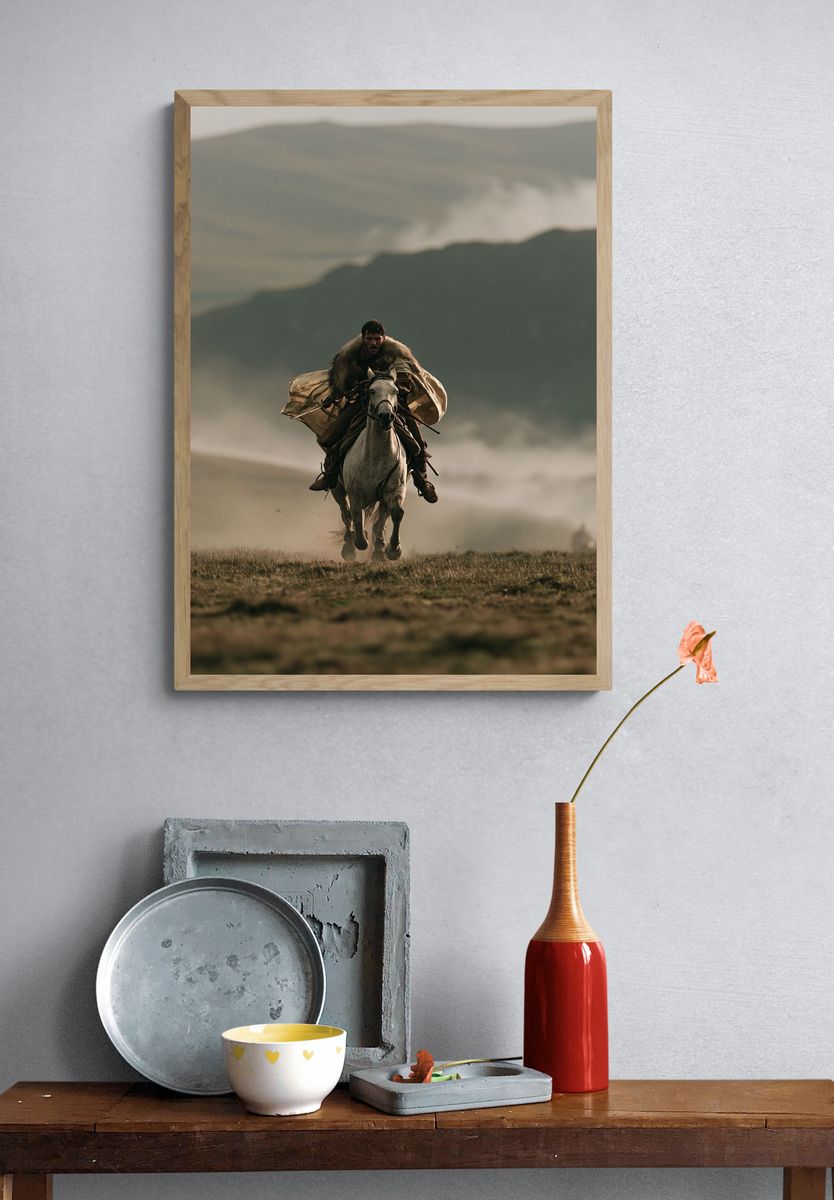 Warrior on Horseback Photography Poster. — room view 3