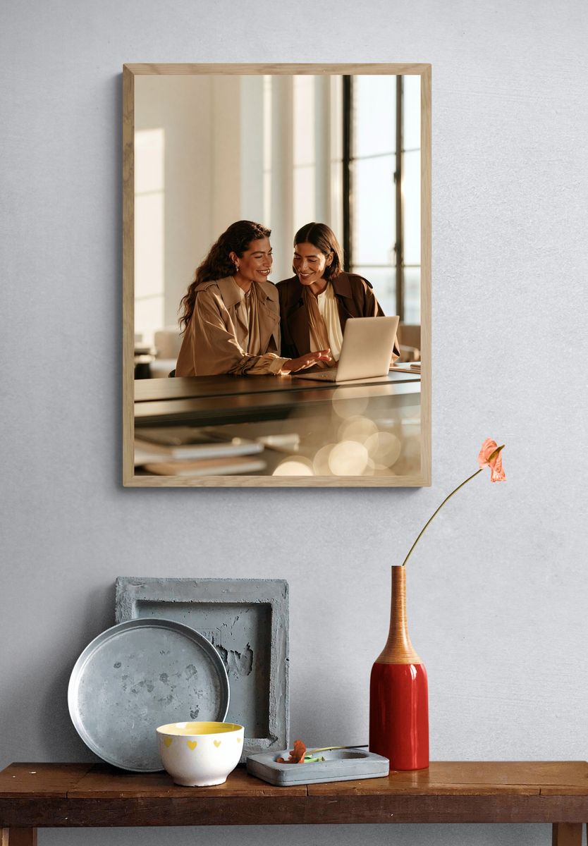 Sunlit Women at Laptop Photography Poster. — room view 3