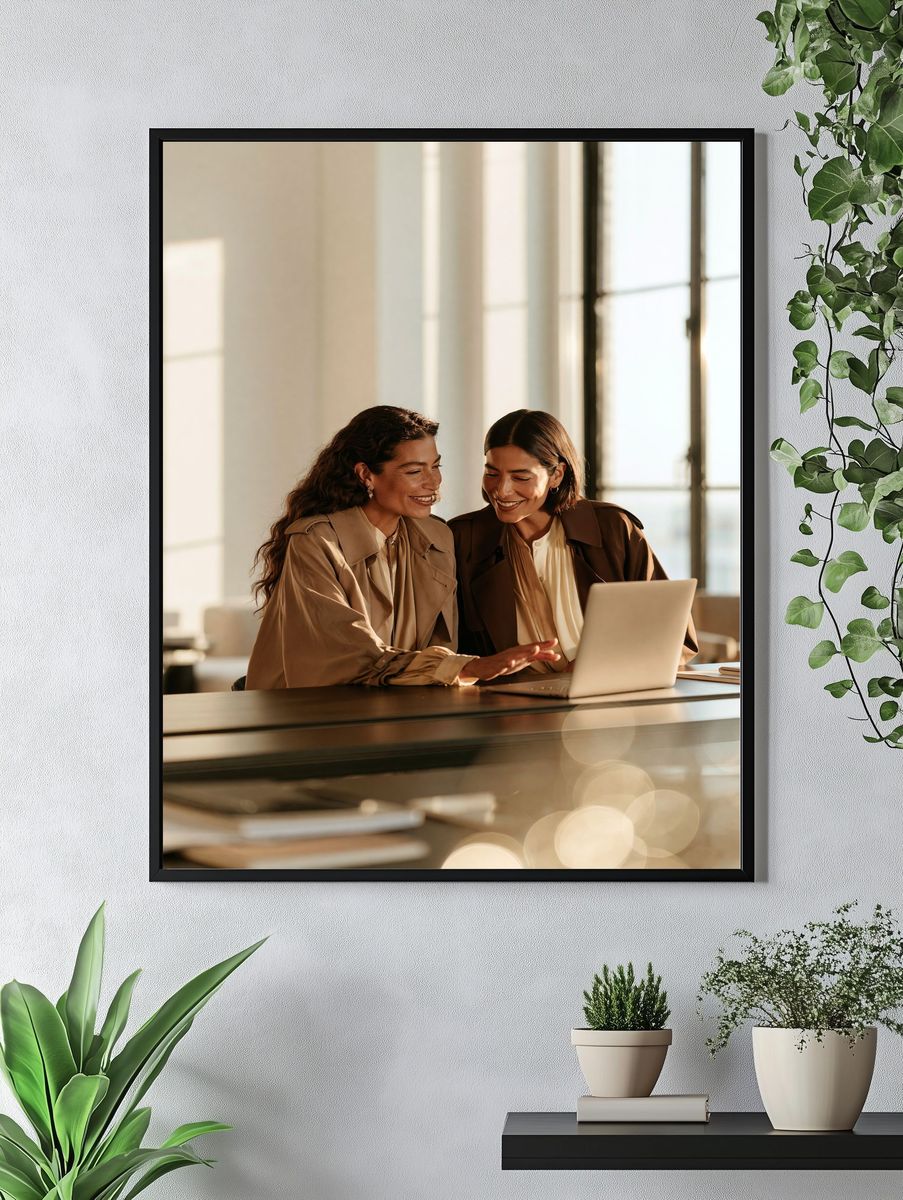 Sunlit Women at Laptop Photography Poster. — room view 4
