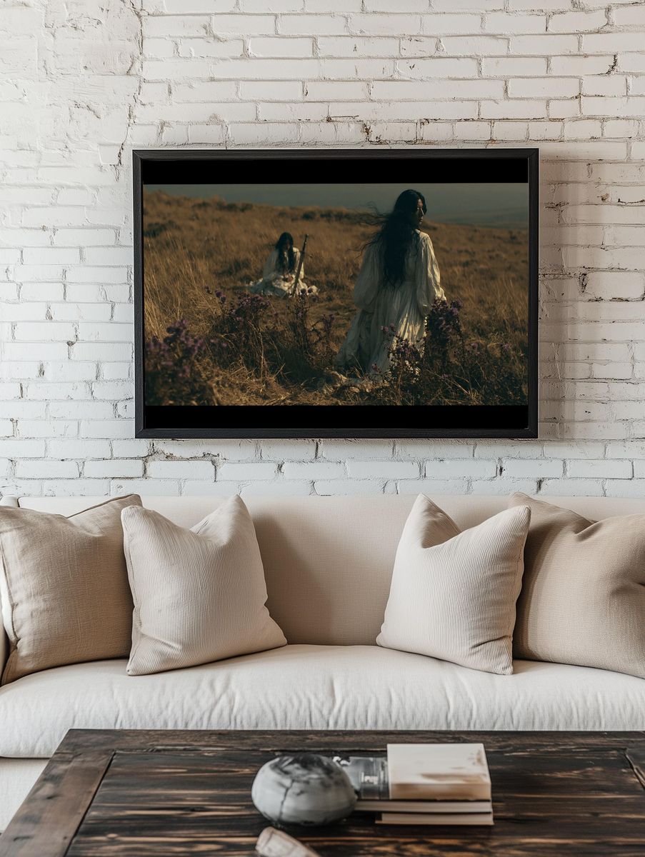 Misty Meadow Figures Photography Poster. room preview