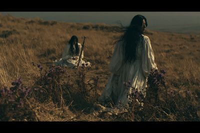 Misty Meadow Figures Photography Poster.