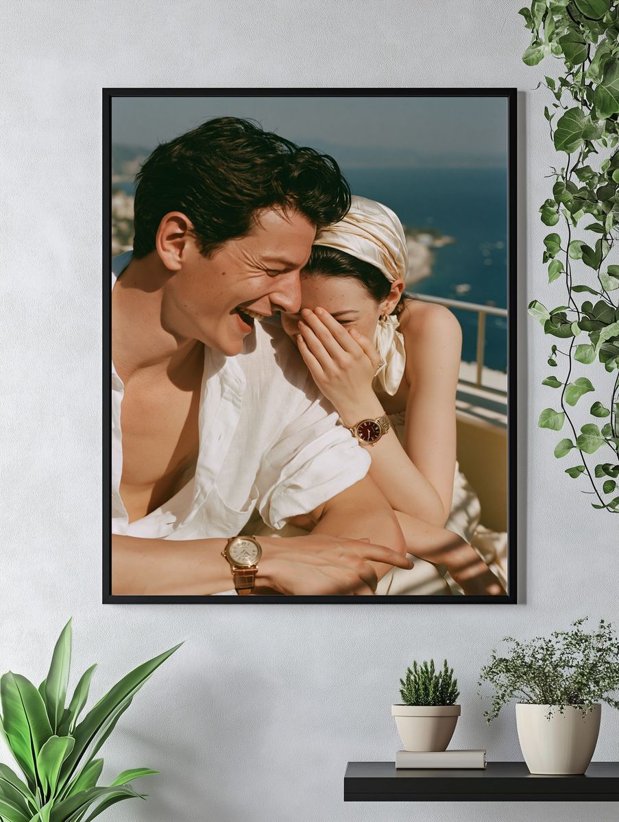Sunlit Couple Portrait Photography Poster. — room view 4