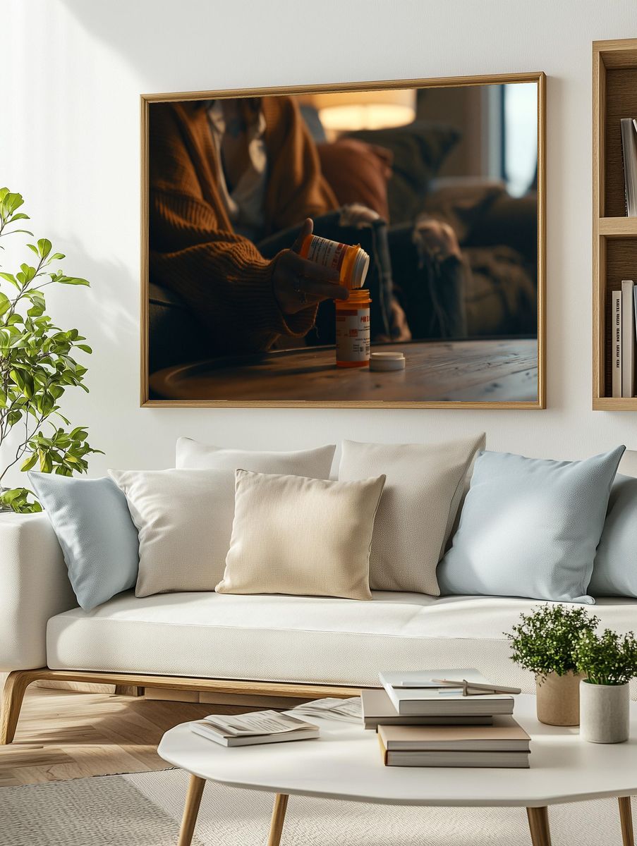 Pill Bottle Still Life Photography Poster. — room view 2