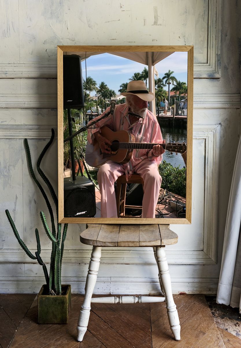 Harbor Guitarist Photography Poster. room preview