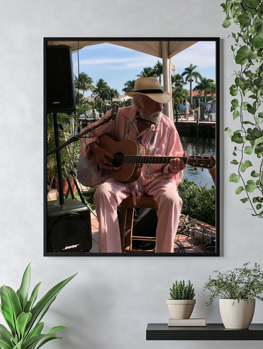 Harbor Guitarist Photography Poster. — room view 4