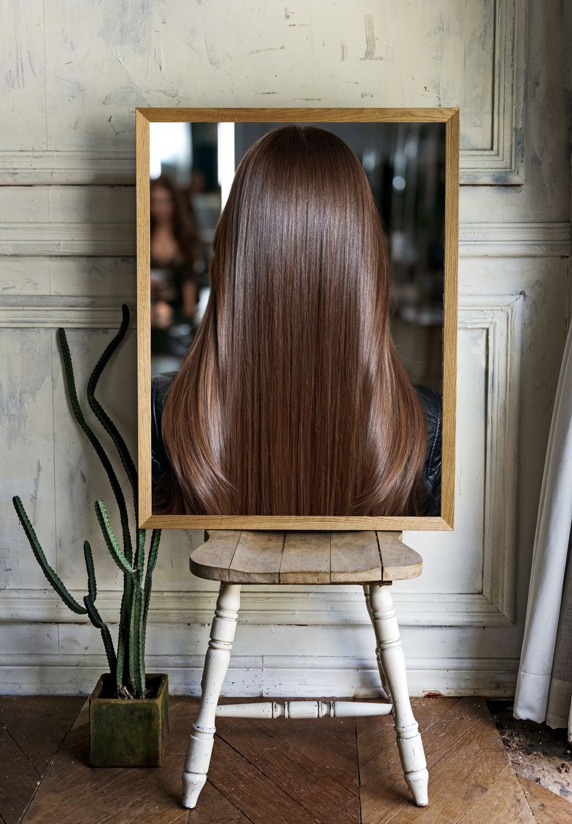 Glossy Brunette Hair Portrait Print. — room view 1