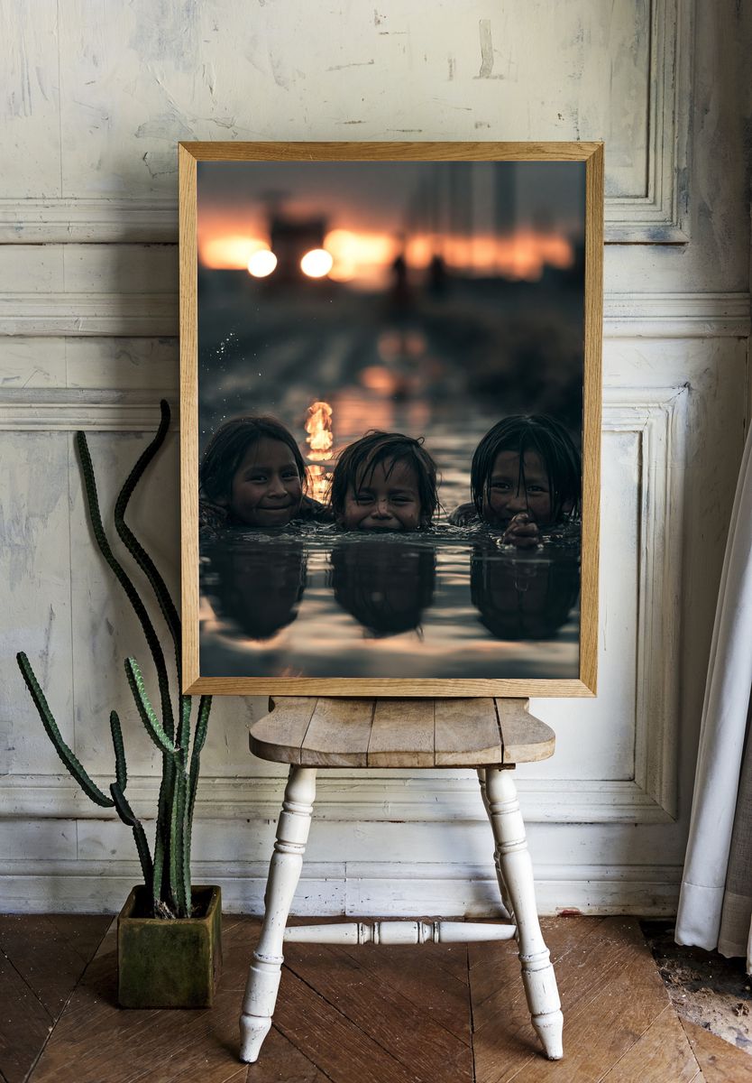 Children in Water Portrait Print. room preview
