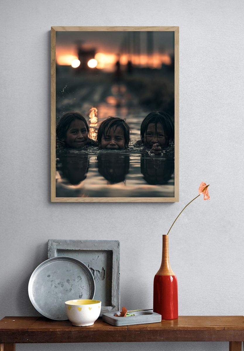 Children in Water Portrait Print. — room view 3