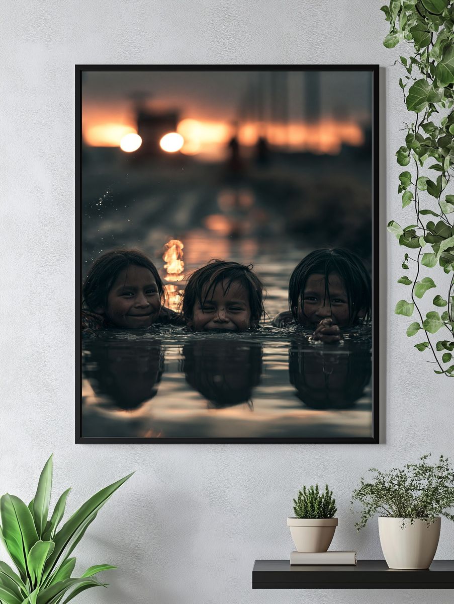 Children in Water Portrait Print. — room view 4