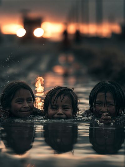 Children in Water Portrait Print.