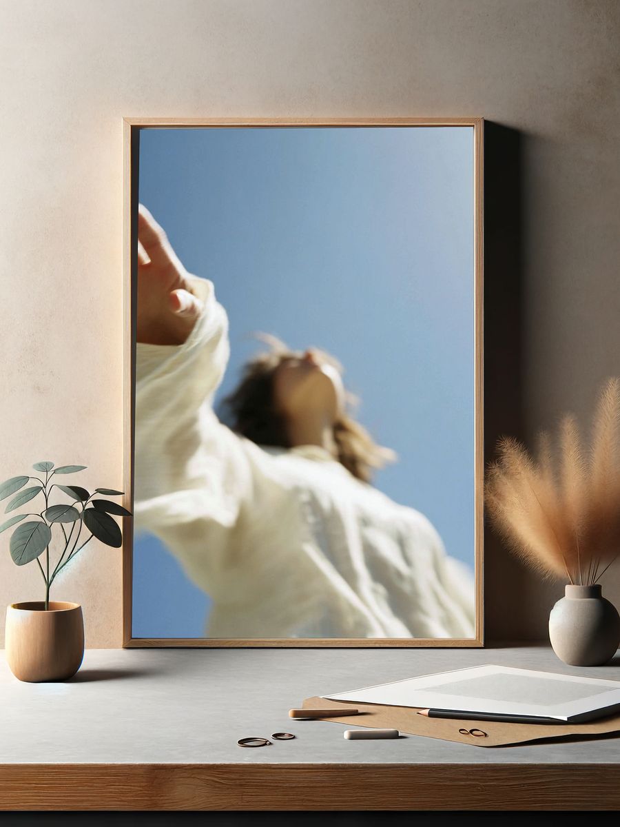 Blurred Figure in Sky Photography Poster. — room view 2