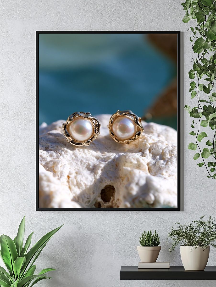 Pearl Stud Earrings Photography Print. — room view 4