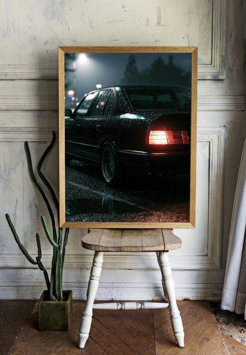 Rainy Night Sedan Photography Poster. room preview