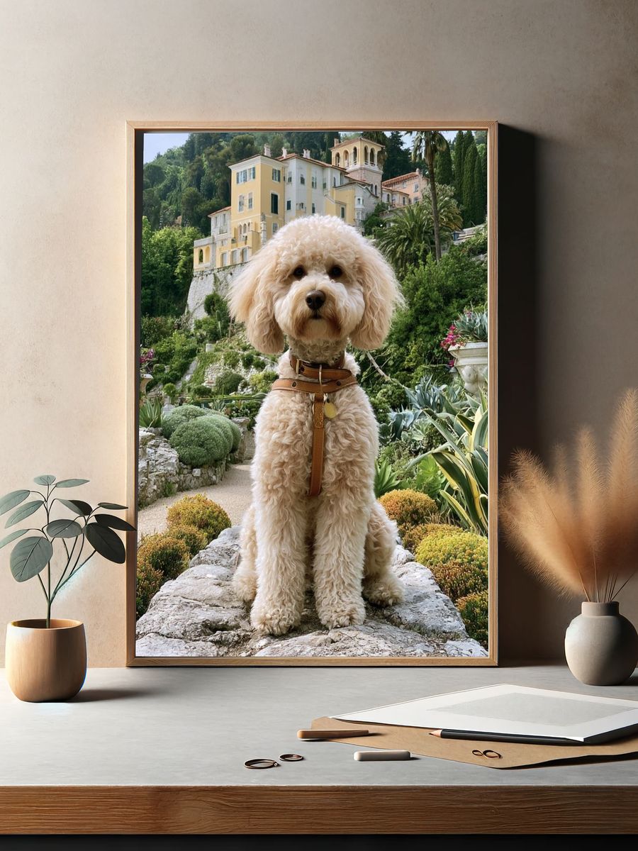Poodle in Italian Garden Photography Poster. — room view 2