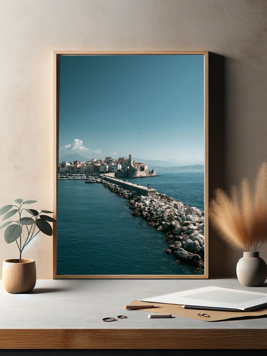 Coastal Harbor Town Photography Poster. — room view 2