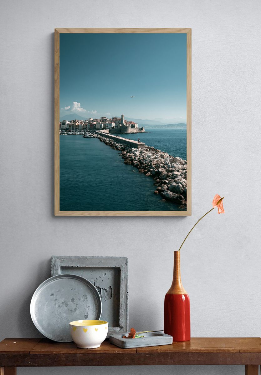 Coastal Harbor Town Photography Poster. — room view 3