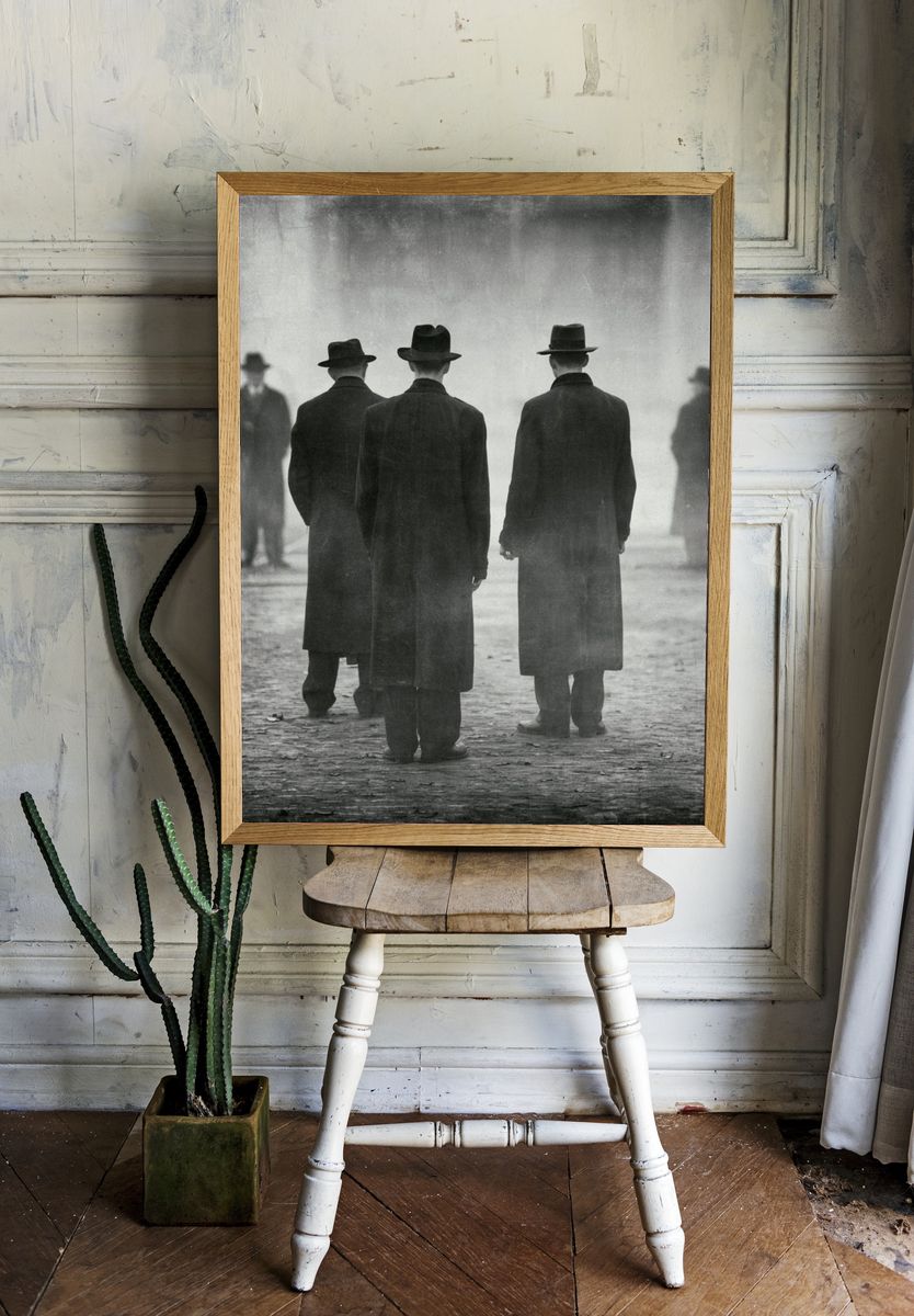 Foggy Men in Hats Photography Poster. — room view 1