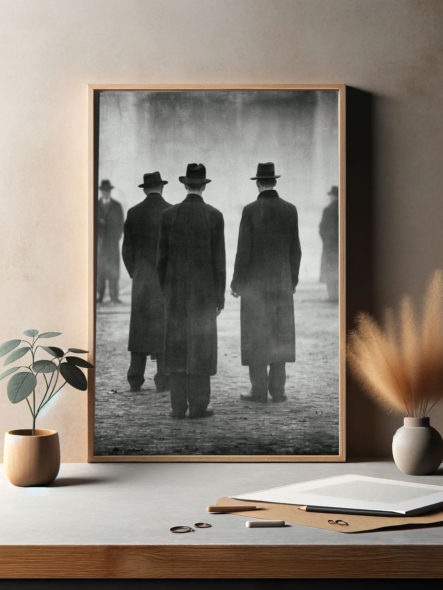 Foggy Men in Hats Photography Poster. — room view 2