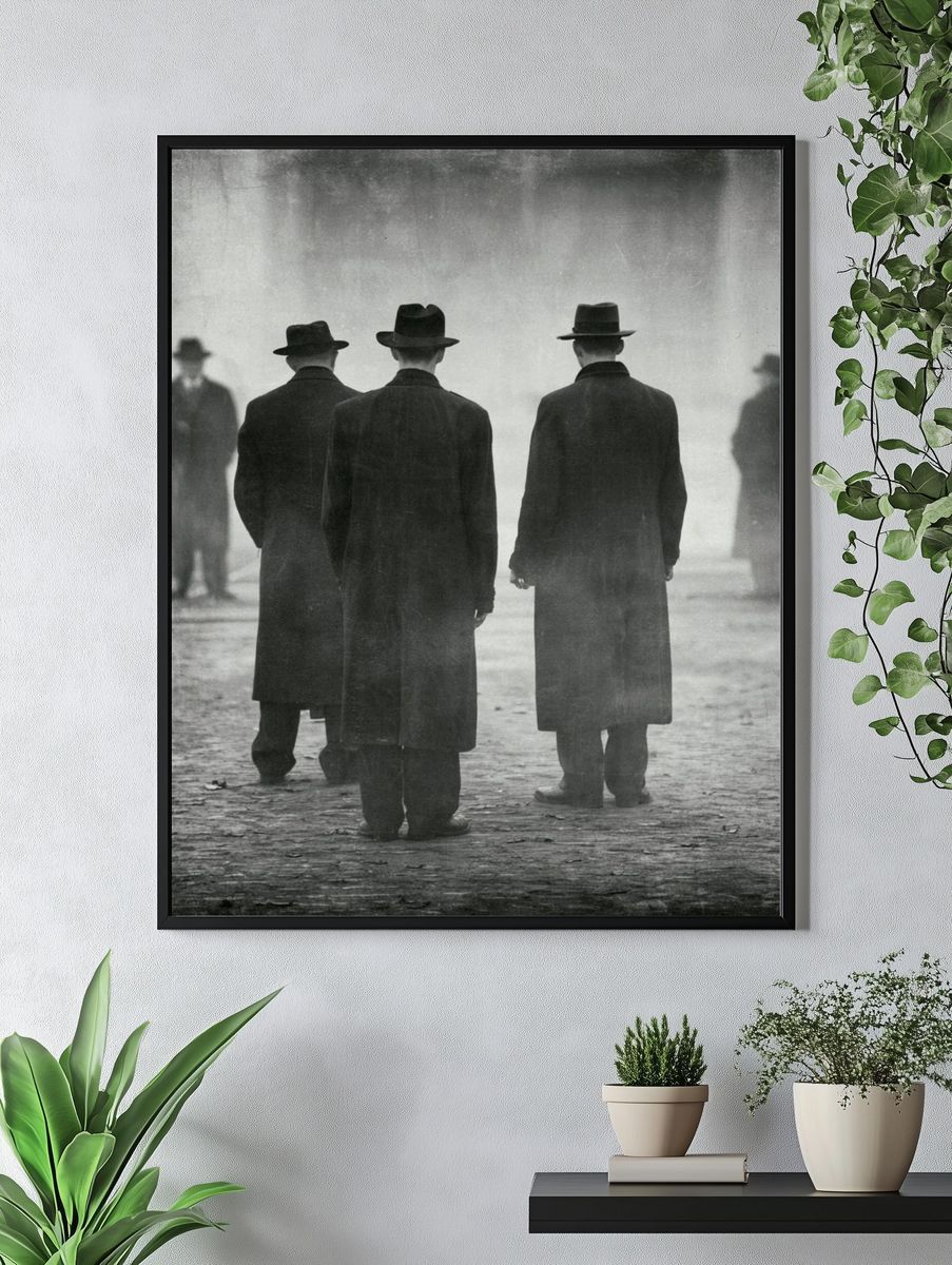 Foggy Men in Hats Photography Poster. — room view 4