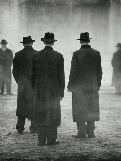 Foggy Men in Hats Photography Poster. poster
