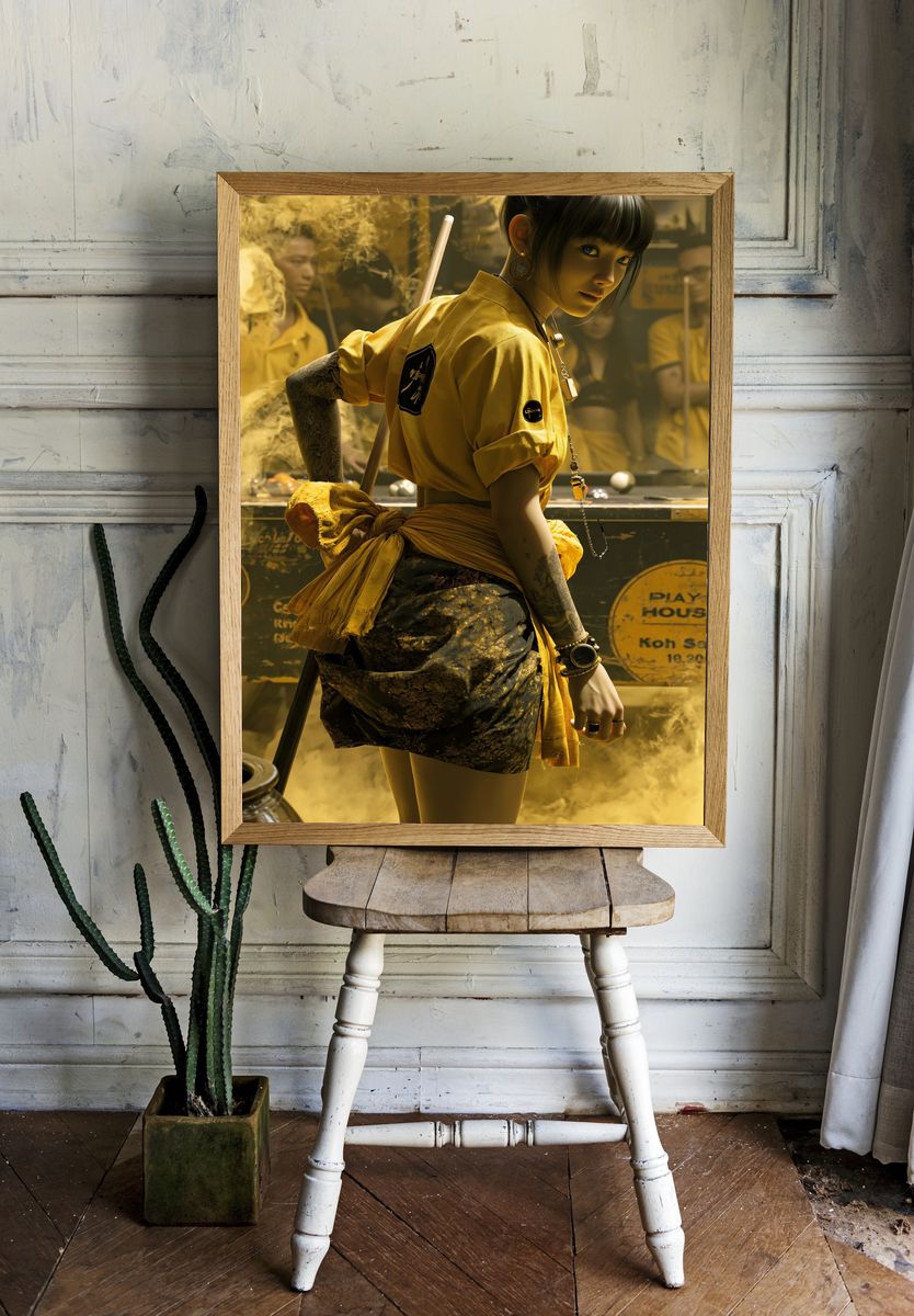 Yellow Pool Hall Portrait Poster. room preview
