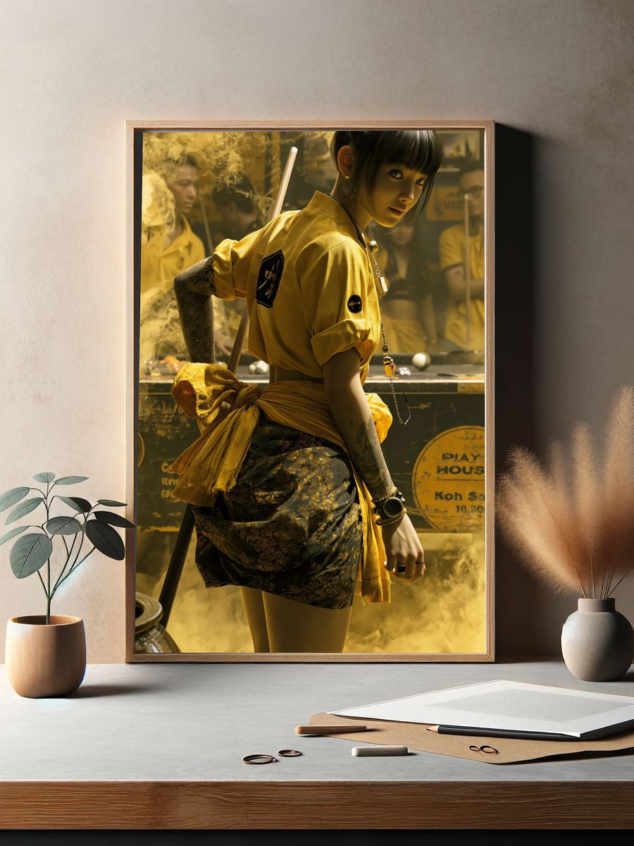 Yellow Pool Hall Portrait Poster. — room view 2