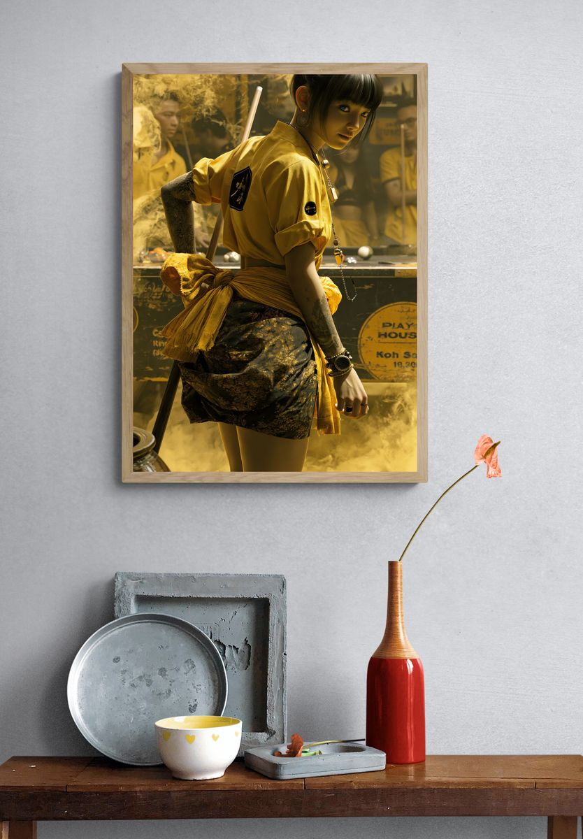 Yellow Pool Hall Portrait Poster. — room view 3