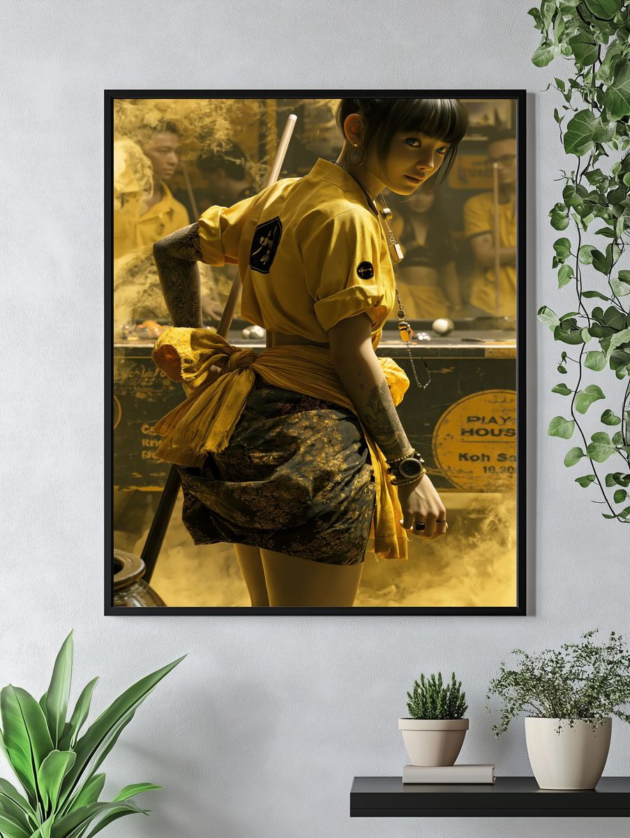 Yellow Pool Hall Portrait Poster. — room view 4