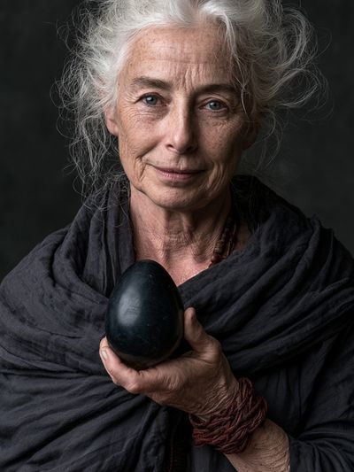 Elderly Woman with Black Egg Portrait Poster.