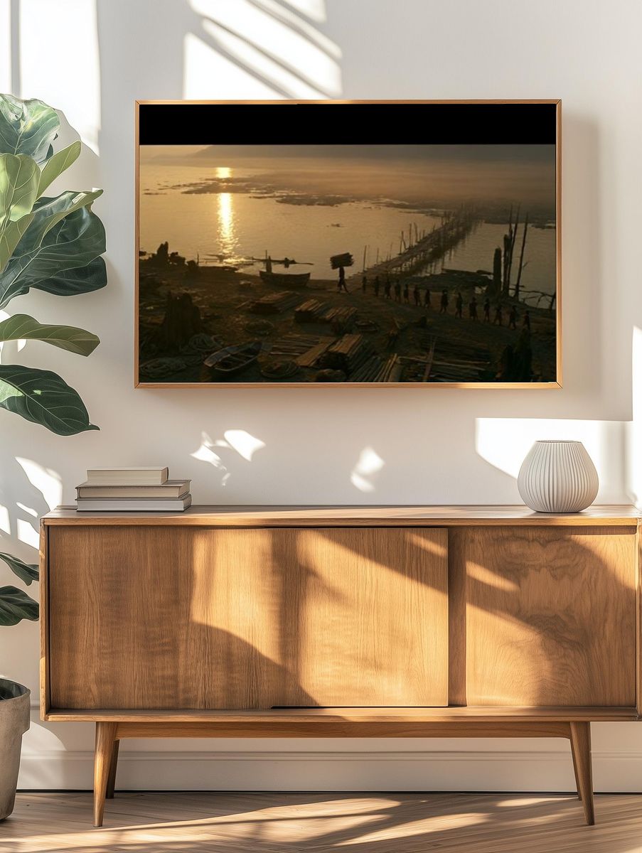 Sunset River Crossing Photography Poster. — room view 3