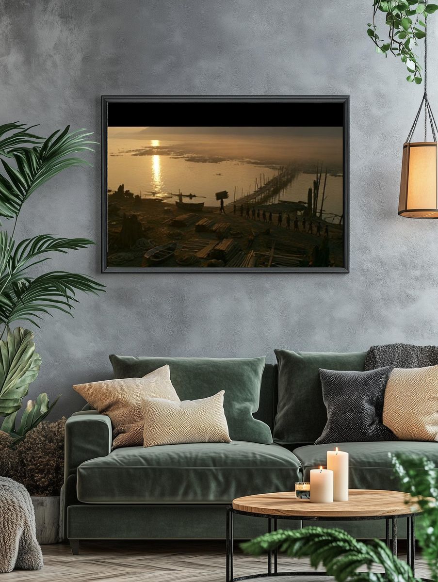 Sunset River Crossing Photography Poster. — room view 4