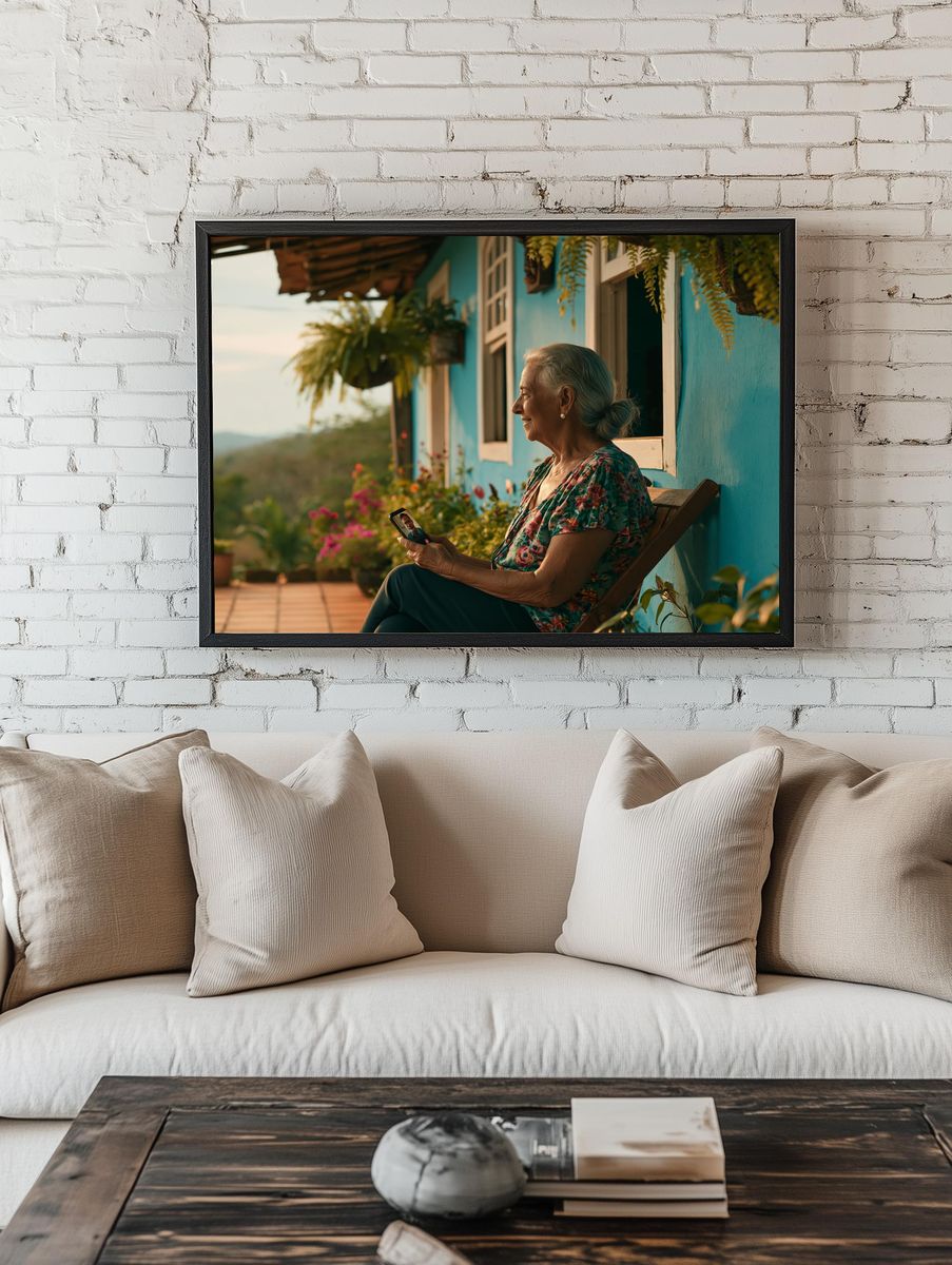 Sunlit Porch Conversation Photography Print. room preview