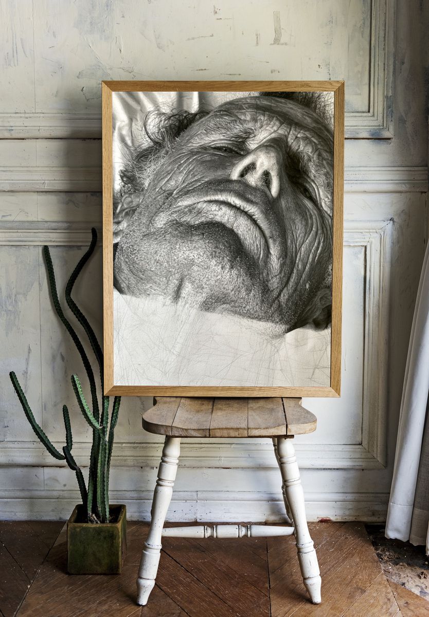 Sleeping Man Portrait Print. room preview